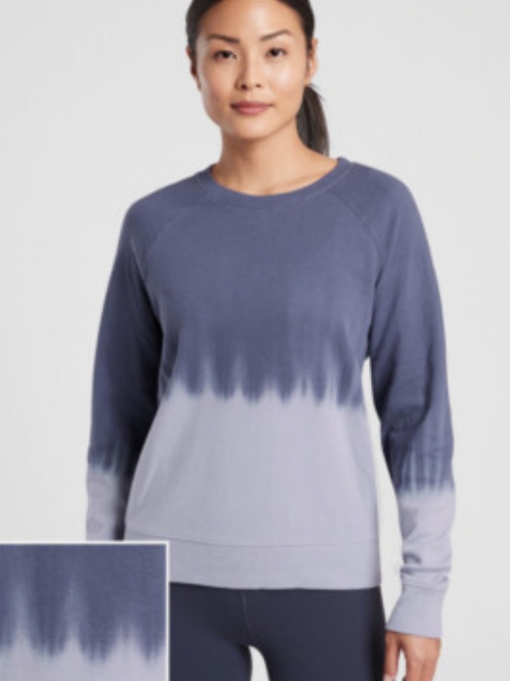 Athleta Sundown Dip Dye Sweatshirt, Medieval Violet Blue ombré Size Small
